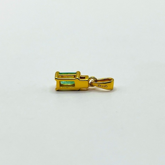 Natural Emerald Gold Plated Emerald Cut Pendant - Picture 4 of 5